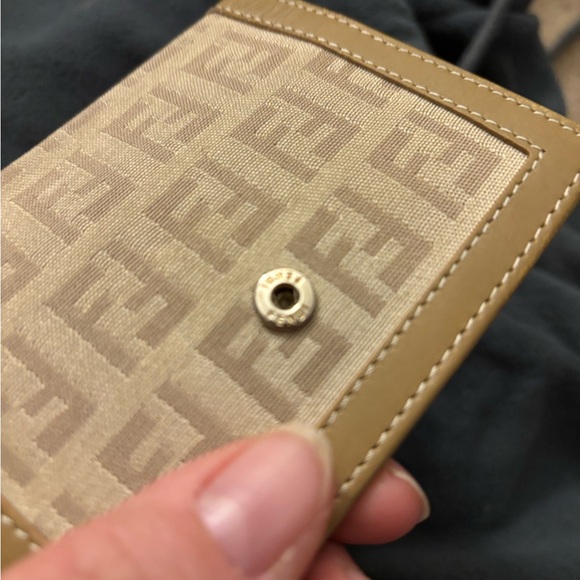 Fendi Zucchino Compact Wallet leather /canvas beige card holder wallet - Picture 14 of 15
